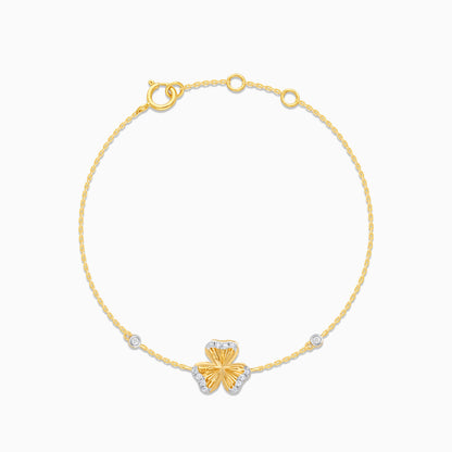 18k Yellow Gold Natural Diamond Accented Gold Clover Bracelet For Kids - Farfalla