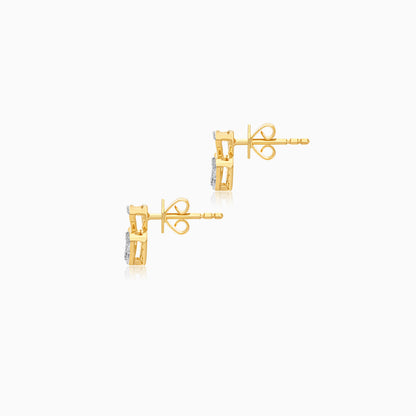 18k Yellow Gold Pair of Earrings with Natural Diamond Accented Gold Clover For Kids - Farfalla