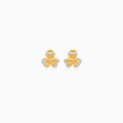 18k Yellow Gold Pair of Earrings with Natural Diamond Accented Gold Clover For Kids - Farfalla