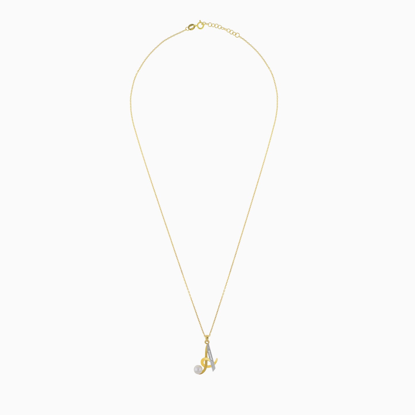 Gold necklace with a pendant on a white background