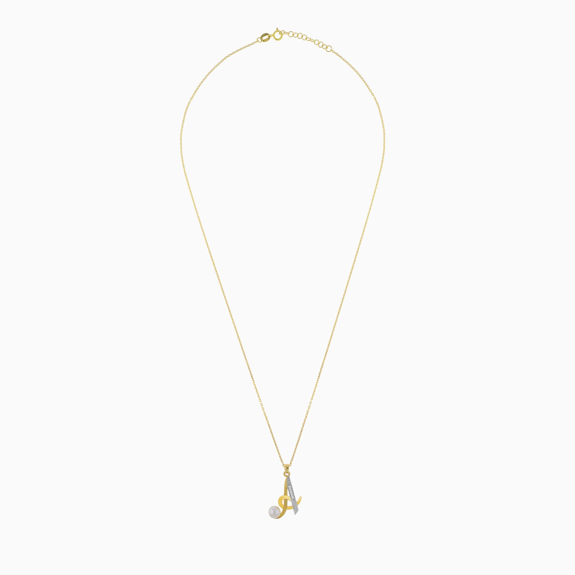 Gold necklace with a pendant on a white background