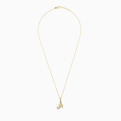 Gold necklace with a pendant on a white background