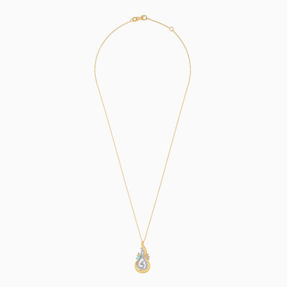18k Yellow Gold Arabic " My Mother " Necklace Decorated with Natural Diamonds,Blue Topaz and Green Peridot
