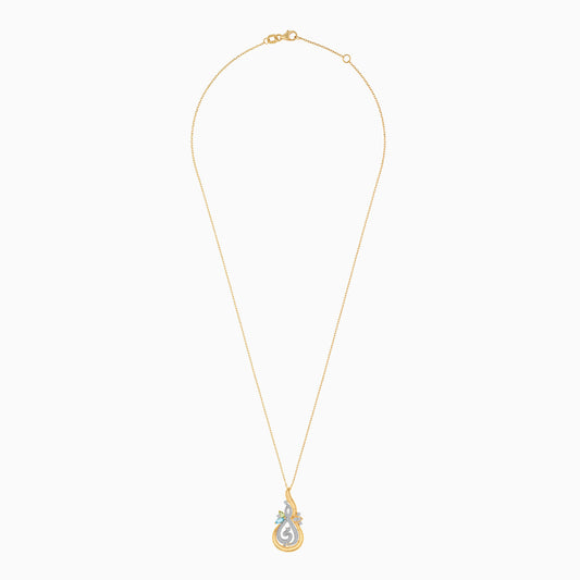 18k Yellow Gold Arabic " My Mother " Necklace Decorated with Natural Diamonds,Blue Topaz and Green Peridot