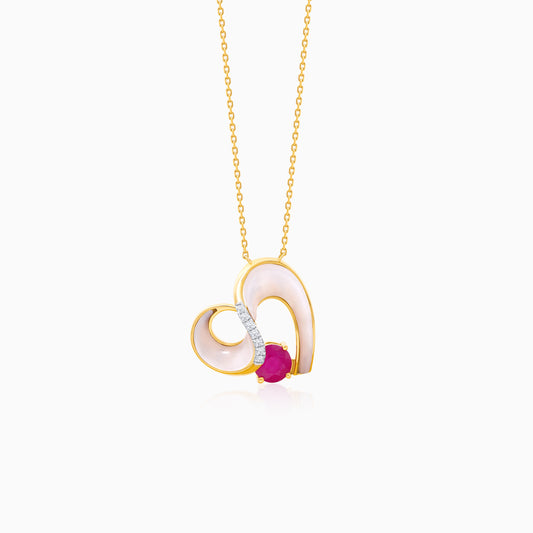 18k Yellow Gold Necklace with Mother of Pearl, Natural Diamonds & Ruby