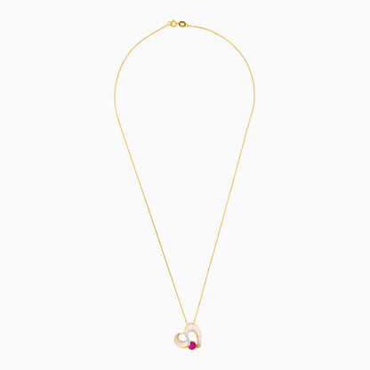 18k Yellow Gold Necklace with Mother of Pearl, Natural Diamonds & Ruby