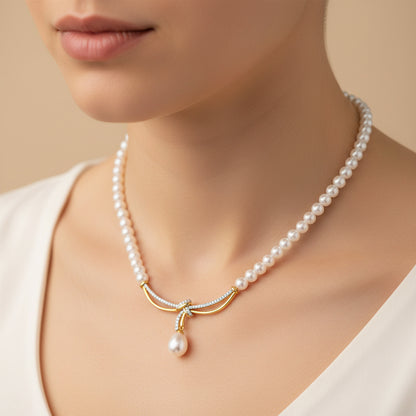 18k Yellow Gold Pearl and Natural Diamond Necklace | Danah Diamond Collection