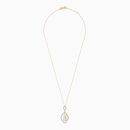 18k Yellow Gold Arabic My Mother Necklace With Natuarl Diamonds And White MOP