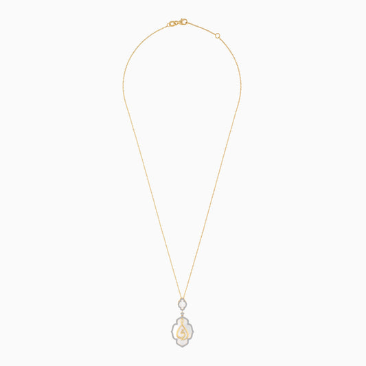 18k Yellow Gold Arabic My Mother Necklace With Natuarl Diamonds And White MOP