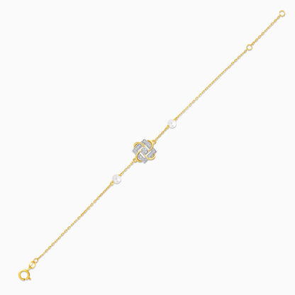 18K Yellow Gold Interlocking Square Diamond and Twin Pearl Bracelet - Danah Diamond Collection