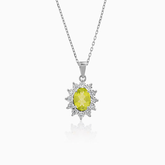 Diamond White Gold Necklace With Natural Peridot