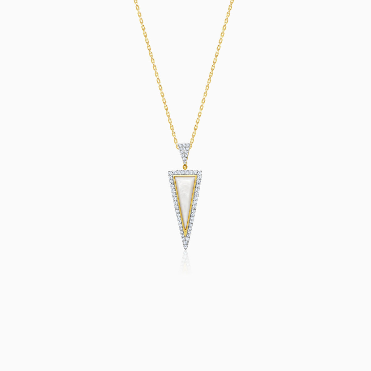Gold Inverted 18k yellow gold chain decorated with inverted triangle mop and natural ...