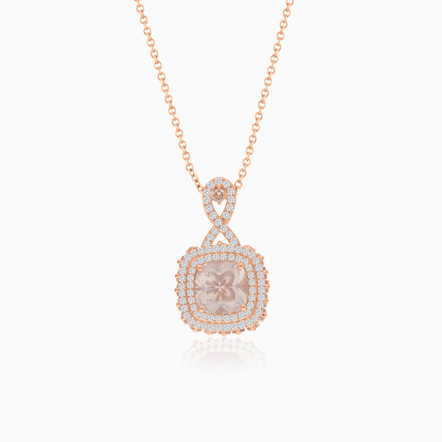 18K Rose Gold Necklace featuring a stunning Natural Diamond and Rose quartz stones