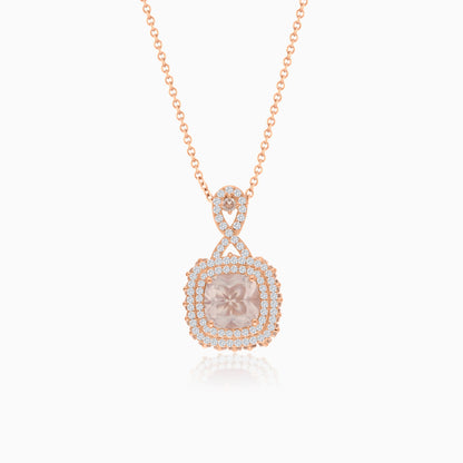 18K Rose Gold Necklace featuring a stunning Natural Diamond and Rose quartz stones