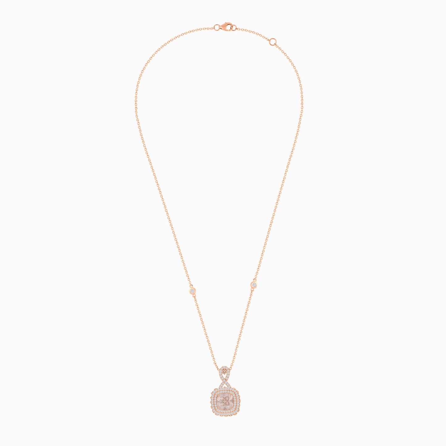 18K Rose Gold Necklace featuring a stunning Natural Diamond and Rose quartz stones