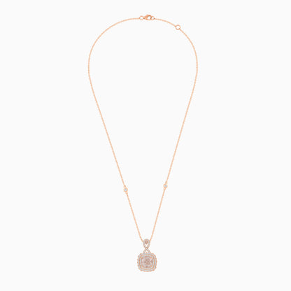 18K Rose Gold Necklace featuring a stunning Natural Diamond and Rose quartz stones