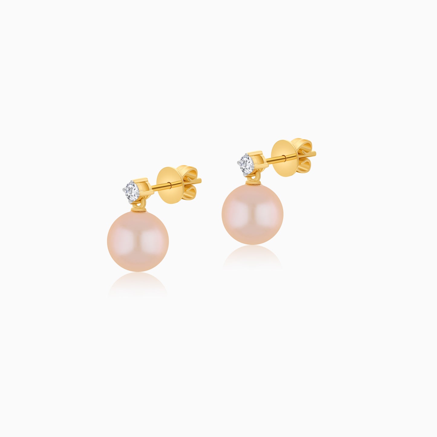 18K Yellow Gold Freshwater Pearl Stud Earrings and a Single Natural Diamond