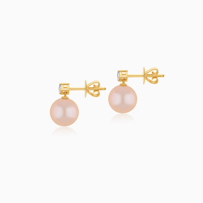 18K Yellow Gold Freshwater Pearl Stud Earrings and a Single Natural Diamond