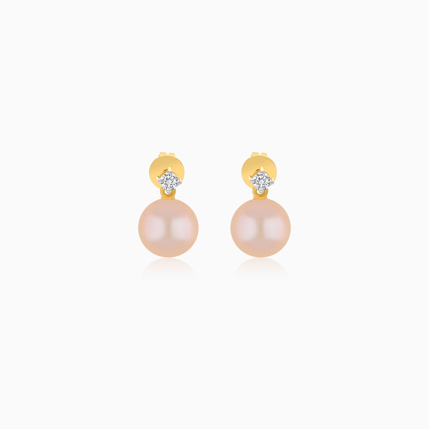 18K Yellow Gold Freshwater Pearl Stud Earrings and a Single Natural Diamond
