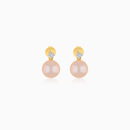 18K Yellow Gold Freshwater Pearl Stud Earrings and a Single Natural Diamond
