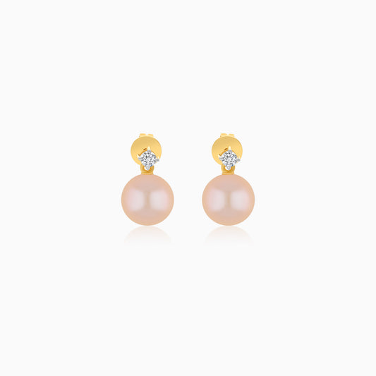 18K Yellow Gold Freshwater Pearl Stud Earrings and a Single Natural Diamond