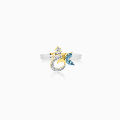 18K Gold Ring "Ghayn" Letter with Natural Diamonds and Gemstones - Floats Collection