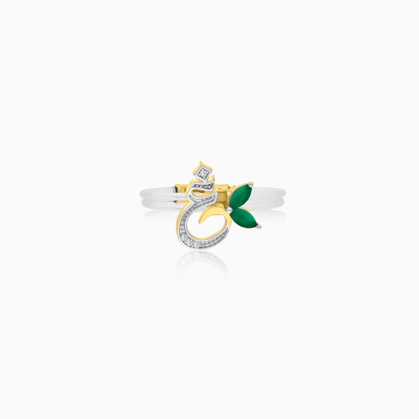18K Gold Ring "Ghayn" Letter with Natural Diamonds and Gemstones - Floats Collection