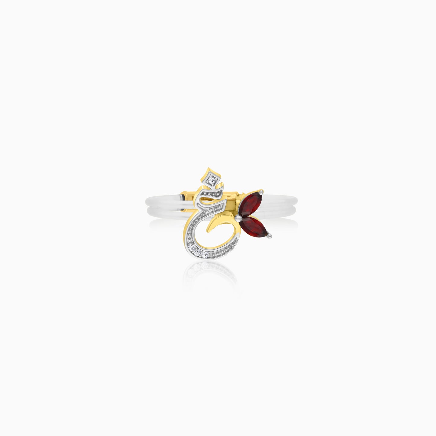 18K Gold Ring "Ghayn" Letter with Natural Diamonds and Gemstones - Floats Collection