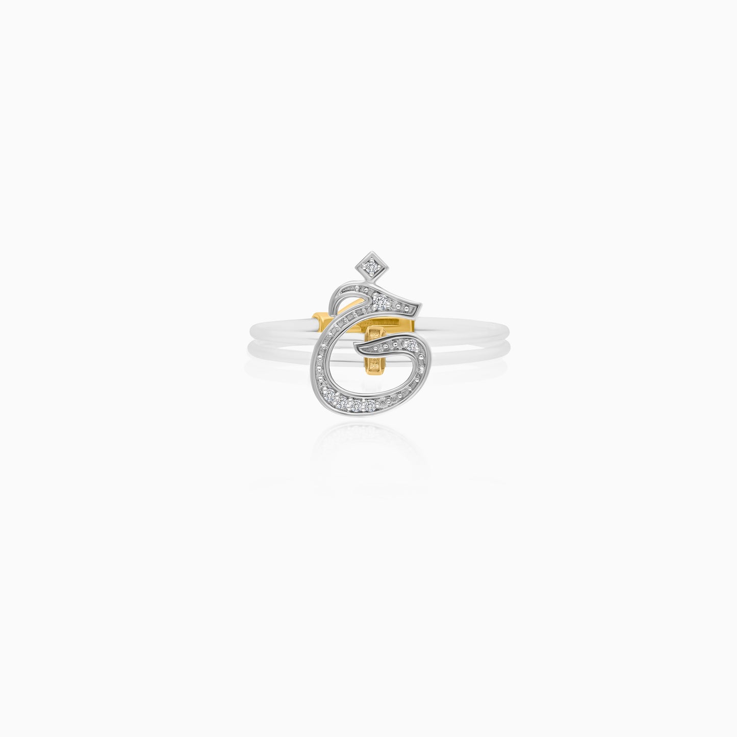 18K Gold Floating Ring "Khaa" Letter with Natural Diamonds