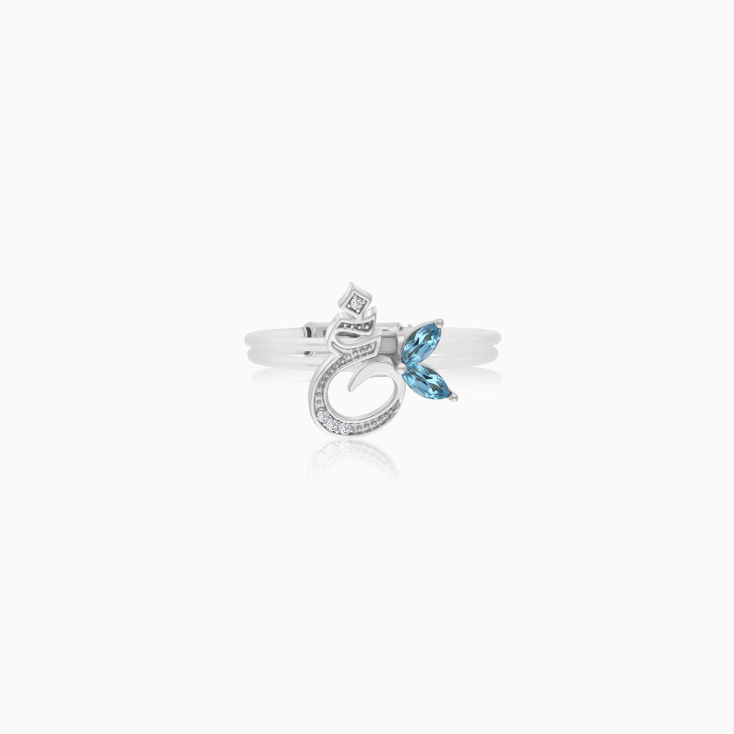 18K Gold Ring "Ghayn" Letter with Natural Diamonds and Gemstones - Floats Collection