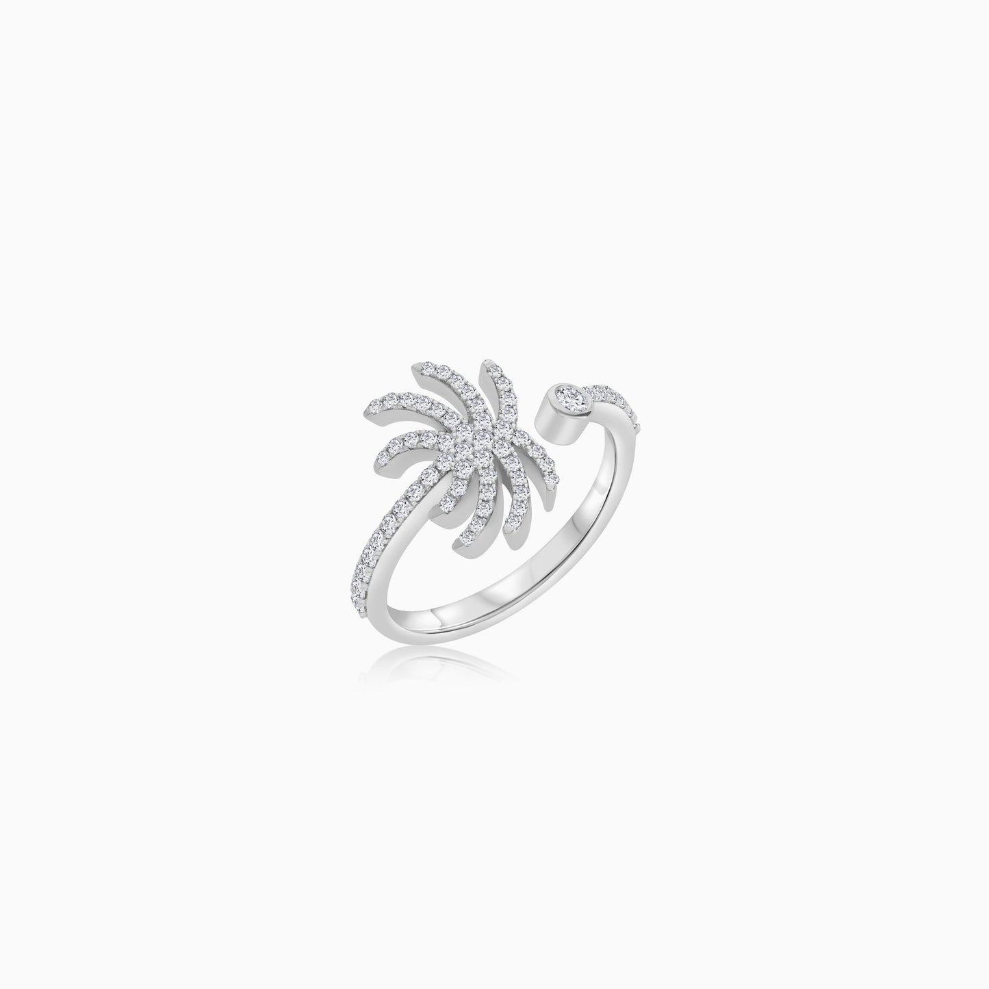 18K White Gold Open Ring in Palm Tree Shape Decorated with Natural Diamond | Al Nakhla Collection