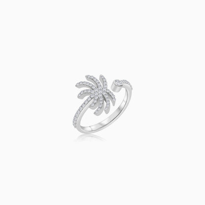 18K White Gold Open Ring in Palm Tree Shape Decorated with Natural Diamond | Al Nakhla Collection