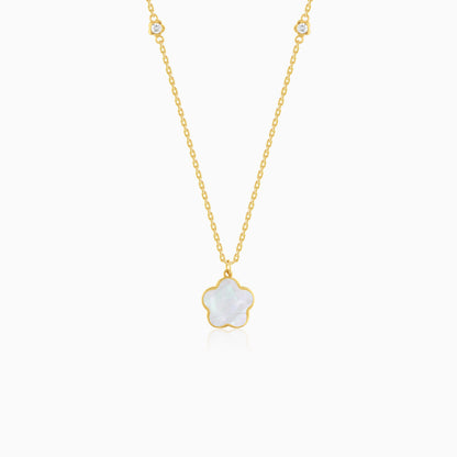 Mosaic 18k Yellow Gold Flower Necklace with Natural Diamonds