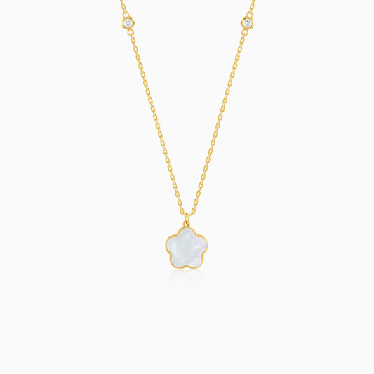 Mosaic 18k Yellow Gold Flower Necklace with Natural Diamonds