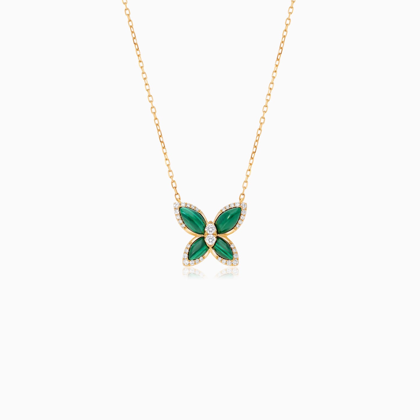 18K Yellow Gold Butterfly Necklace with Malachite and Natural Diamonds – Mosaic Collection