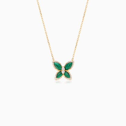 18K Yellow Gold Butterfly Necklace with Malachite and Natural Diamonds – Mosaic Collection