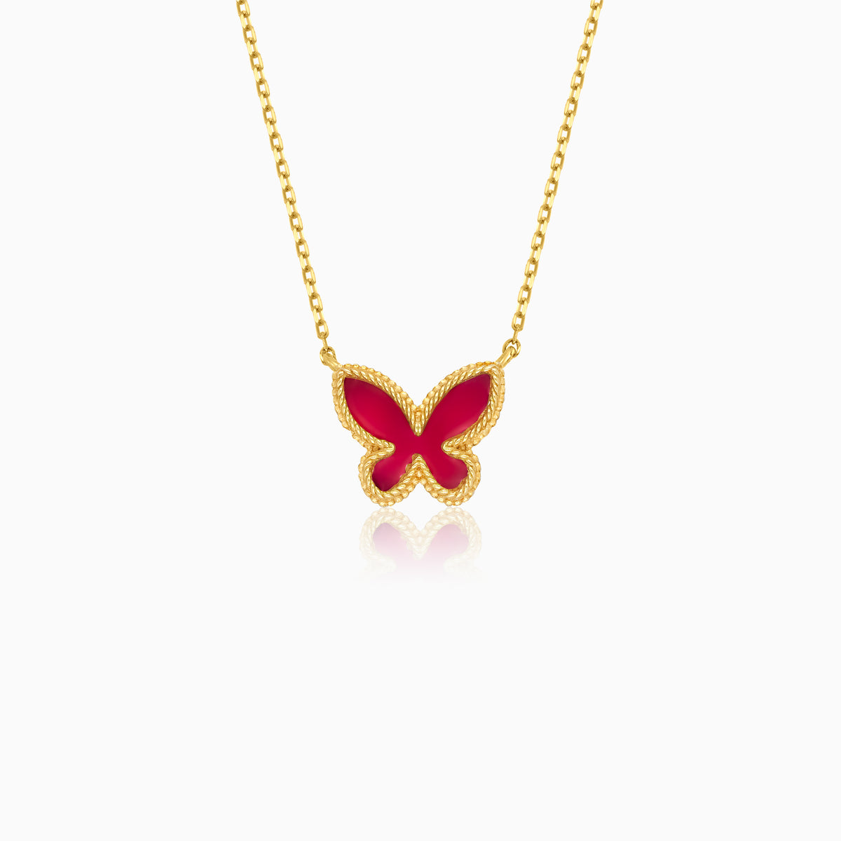 Vivante 18k Yellow Gold Red Butterfly Kids Necklace