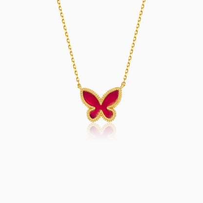 Vivante 18k Yellow Gold Red Butterfly Kids Necklace