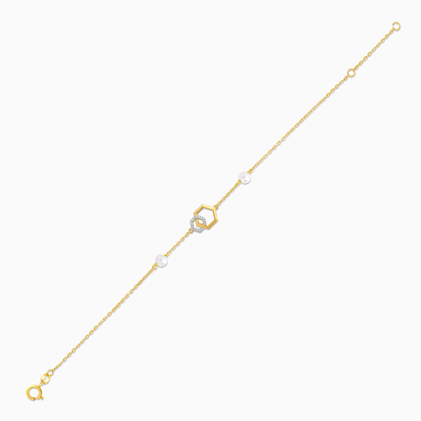 Danah 18k Yellow Gold Hexagon Diamonds and Pearl Bracelet