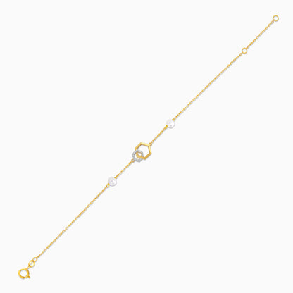 Danah 18k Yellow Gold Hexagon Diamonds and Pearl Bracelet