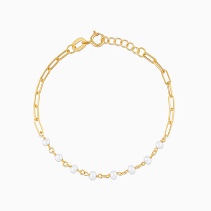 18K Yellow Gold Paperclip Pearl Bracelet