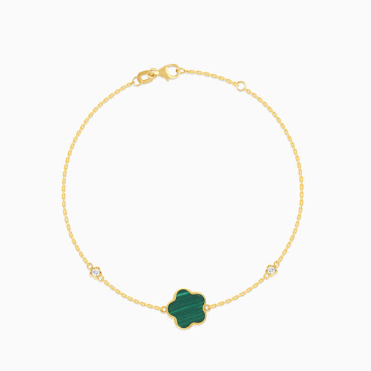 Mosaic 18k Yellow Gold Flower Bracelet with Natural Diamonds