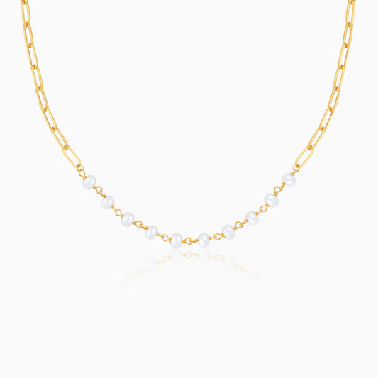 18K Yellow Gold Paperclip Pearl Choker
