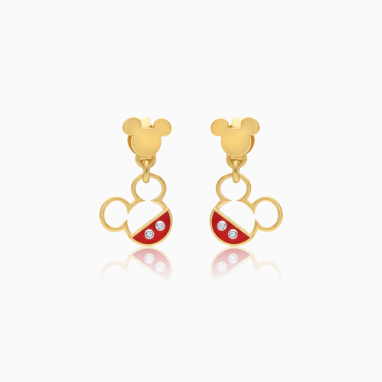Disney Mickey & Friends 18K Yellow Gold Enamel Mickey Logo with Diamonds Earrings