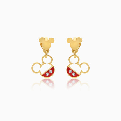 Disney Mickey & Friends 18K Yellow Gold Enamel Mickey Logo with Diamonds Earrings