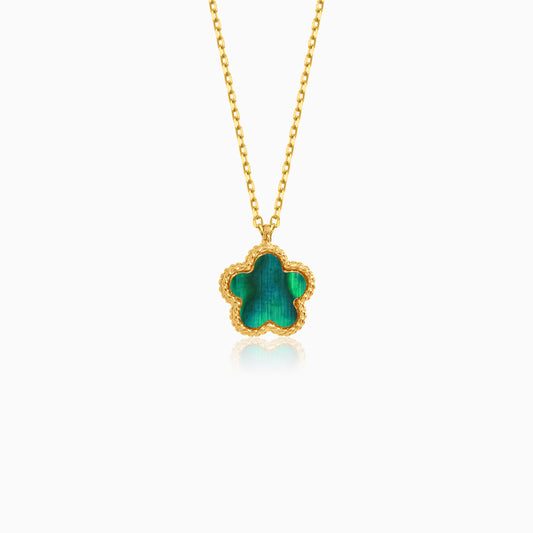 Vivante Malachite Flower-Shaped 18k Yellow Gold Kids Necklace