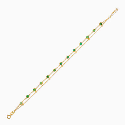 18K Yellow Gold 2 Layer Bracelet with Artificial Stones