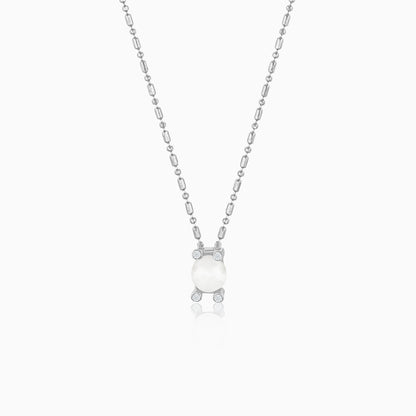 18K White Gold Necklace with Zircon single Pearl