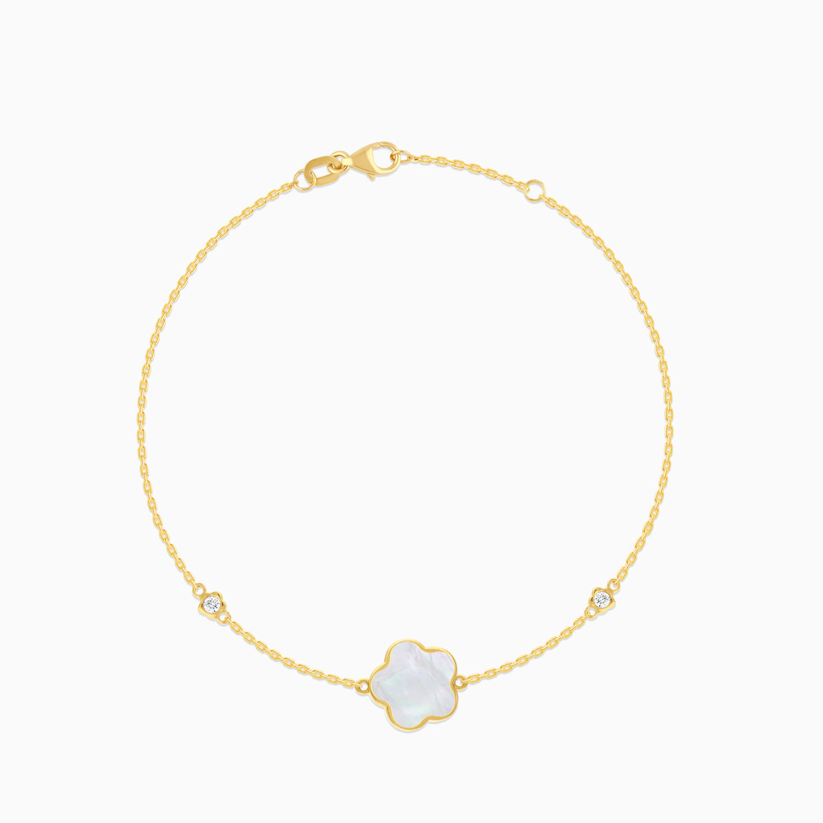 Mosaic 18k Yellow Gold Flower Bracelet with Natural Diamonds