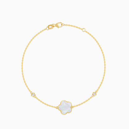 Mosaic 18k Yellow Gold Flower Bracelet with Natural Diamonds